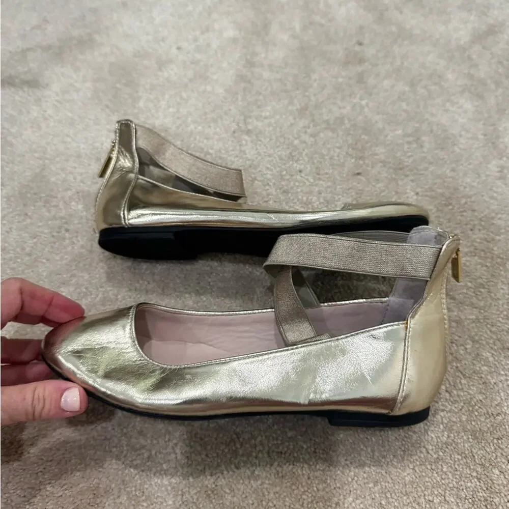 girls, Nia Elegant Gold Ballet Flats, size 4